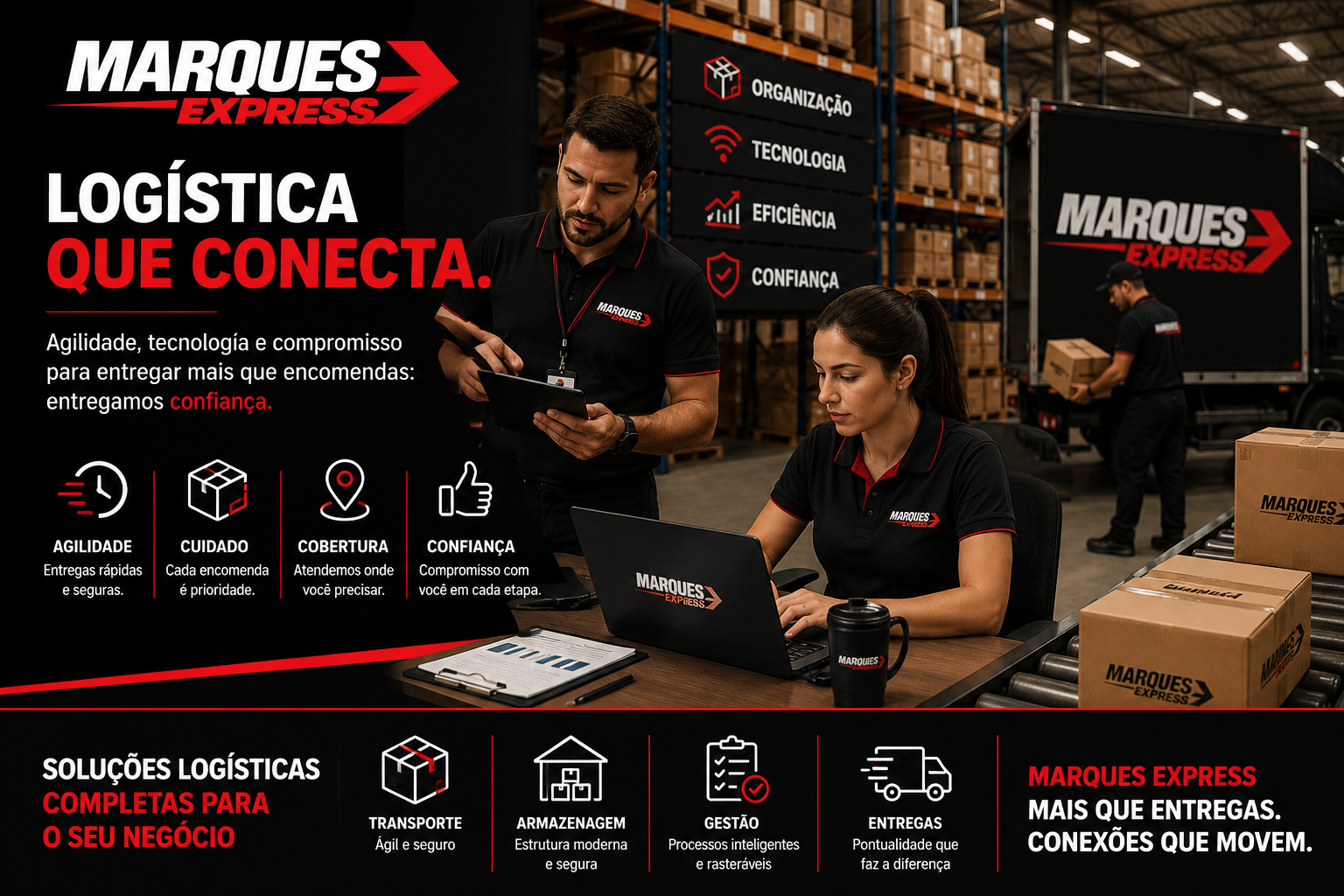 Equipe de logística coordenando entregas em um armazém moderno e eficiente.